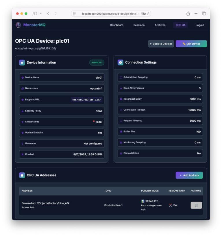 🚀 Nightly new Feature in MonsterMQ: OPC UA Server Connectivity! | RocWorks